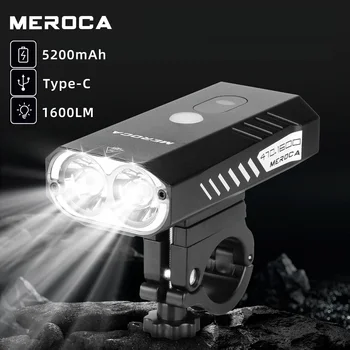 Велосипеден фенер MEROCA 5200 mah, акумулаторна фенерче 1600lm, двойна лампа от мъниста, фаровете за планински велосипед, екипировка за езда