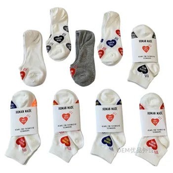 Тънки памучни чорапи-лодка с шарките на Лицето, направени с Любов, Мъжки и женски пъстри къси чорапи-Невидимки