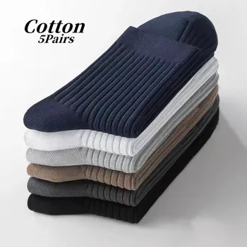 5 двойки/Мъже, Класически чорапи, висококачествени памучни обикновен бизнес чорапи, Спортни чорапи Дишащи средна еластичност, мъжки чорапи със средна тръба