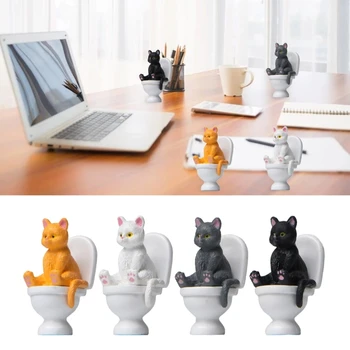 Миниатюрна Статуетка на котка, Седнала на Тоалетната чиния, Статуетка на котка, Мини-Фигурка на котка от смола за Дома