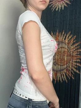 Дамски потник в стил пънк с принтом крилата на феите Гръндж, приталенная риза с къс ръкав, градинска дрехи в готик стил