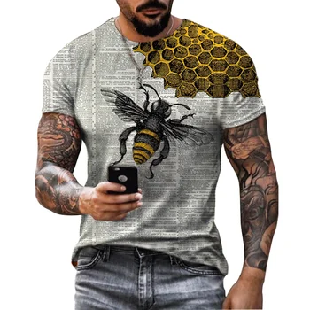 Лятна мъжка тениска Dt, всекидневни модерен топ с пчелен принтом, градинска удобни дрехи с къс ръкав и кръгла яка