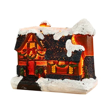 Коледна украса, украса от сняг села, Коледна къща, Фигурка-строител с led осветление, Коледна украса