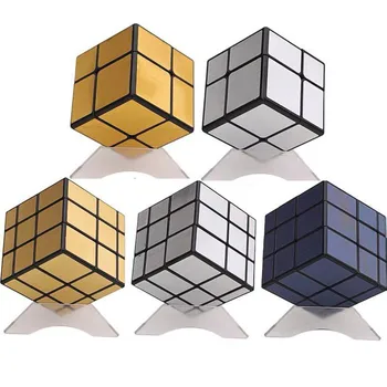 QiYi Mirror 2x2 3x3 Magic Cube Пъзел Speed Magic Cube Златист/Сребрист/Син Куб Със стикери Играчки за деца