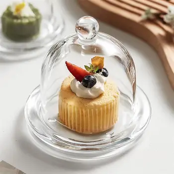 1 Комплект Десертно блюдо Стъклена Купа С Прозрачен Капак Плодови Чиния Контейнер за храна на Тавата за подаване на тортата Луксозни презентационни ястия