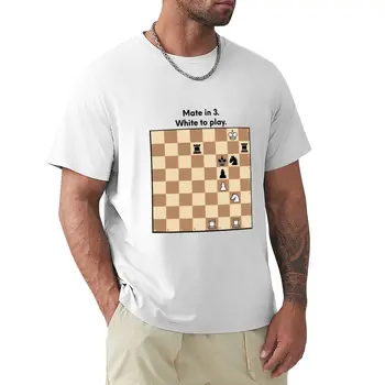 Стикер пъзел игра на шах и магнит. Мат в 3. Бяло за игри. Тениска с аниме, дрехи с къс ръкав, мъжки ризи с дълъг ръкав