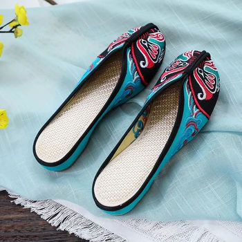 Veowalk, дамски летни обувки с бродерия в стил Opera ръчно изработени, Модни домашни чехли в стил на Стария Пекин, Ежедневни меки пързалки s Mujer